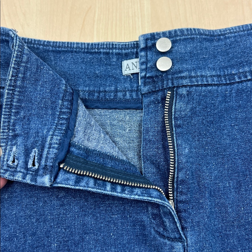 Y2k Ann Trinity Linen Blend High Waisted Blue Denim Skirt with Ruffle Hem 14 - Picture 7 of 8